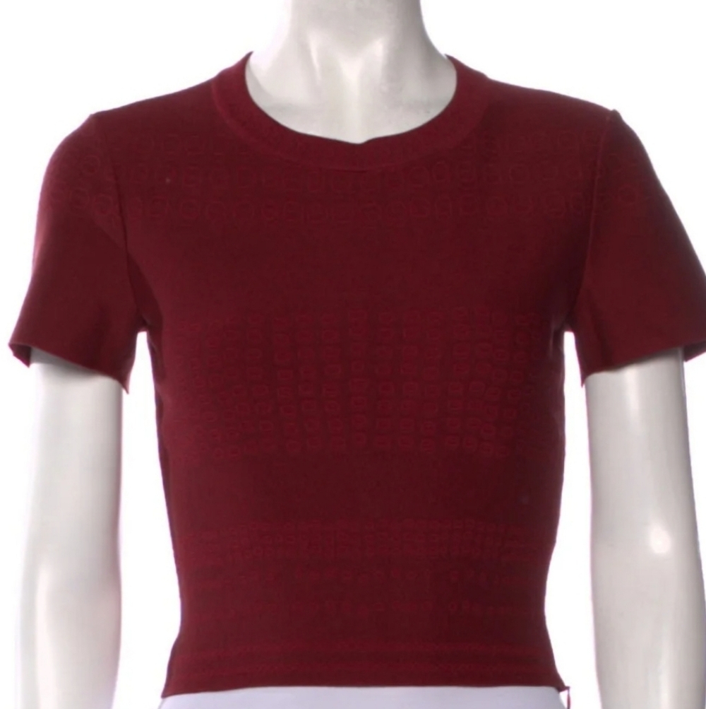 Alaïa Burgundy Short Sleeve Top Knit Tee